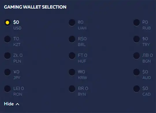 wallet selection